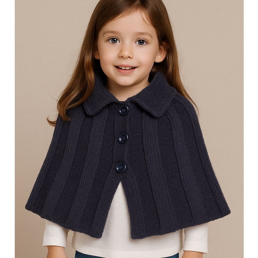 United Colors of Benetton Sweater Cape Navy Blue 3-4 Yrs Wool Blend NWT